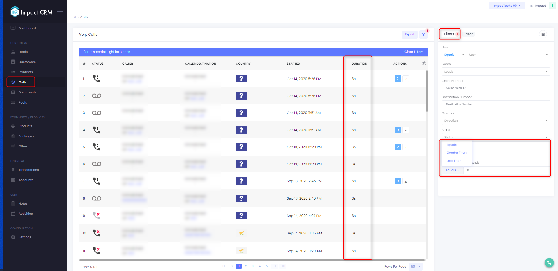 10053 How To Filter Calls by Duration value IMPACT TECH LTD